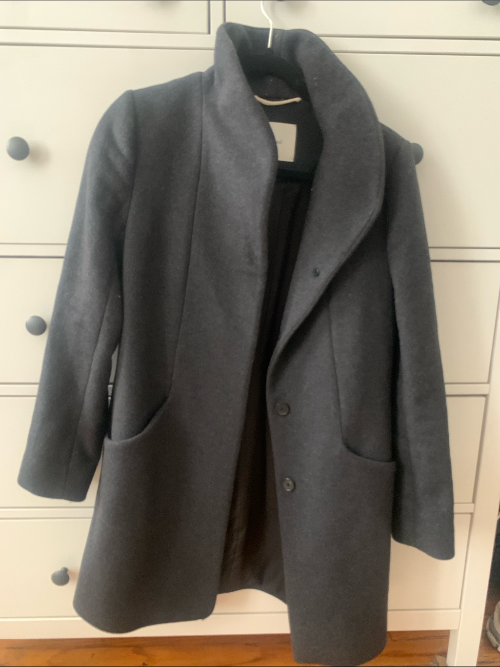Aritzia Dark Gray Wool Medium Length Cocoon Coat With Stand Collar